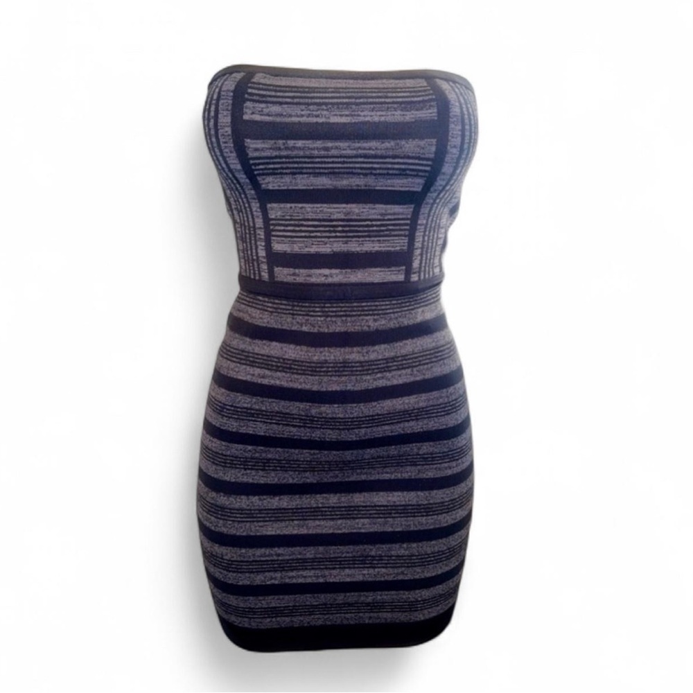 BCBGMAXAZRIA Strapless Bodycon Mini Dress Black Gray Size Medium NWOT